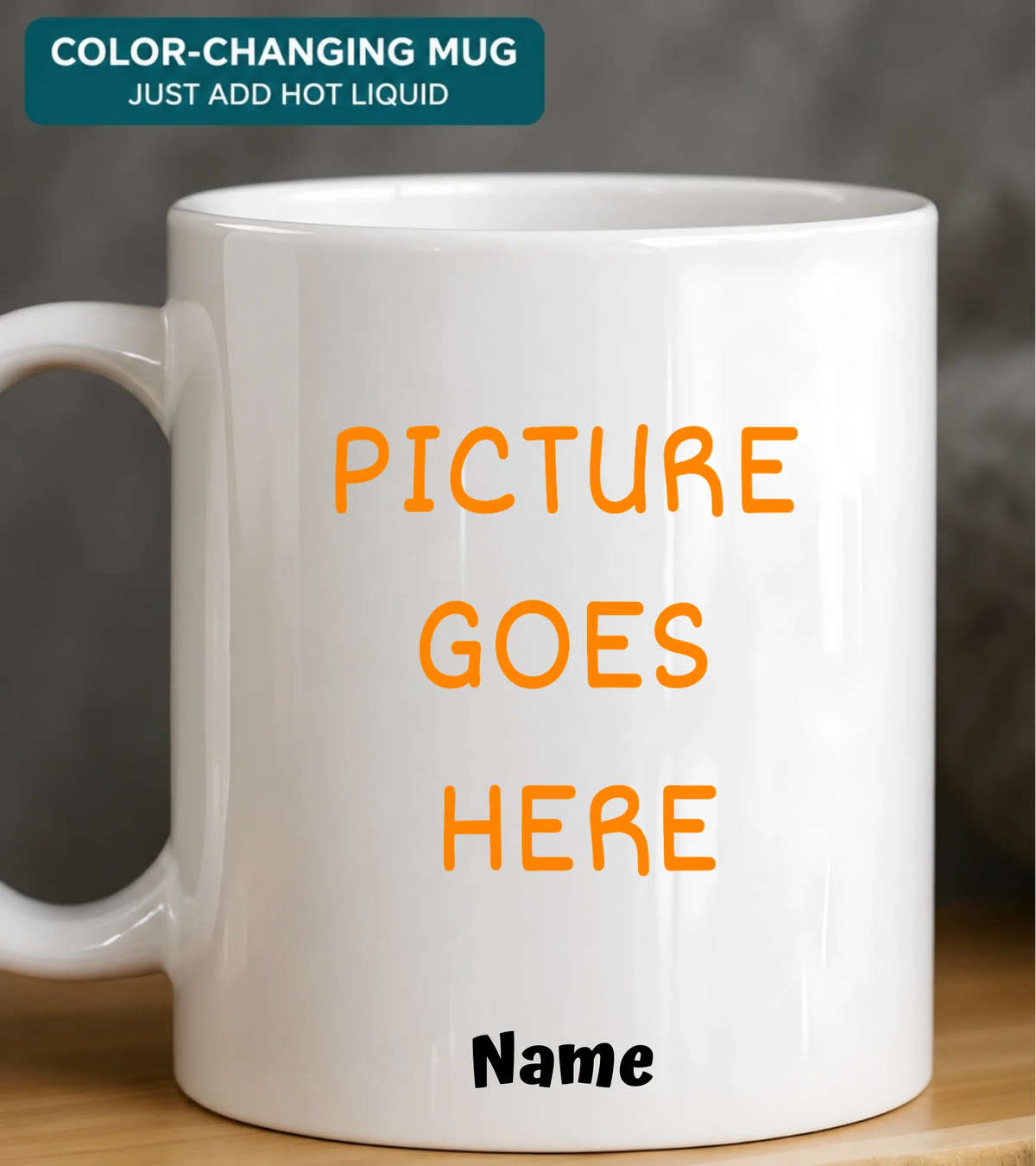 Blank mug with color-changing badge-1