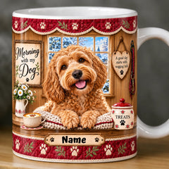 Burgundy paw-and-leaf mug with slim base-1